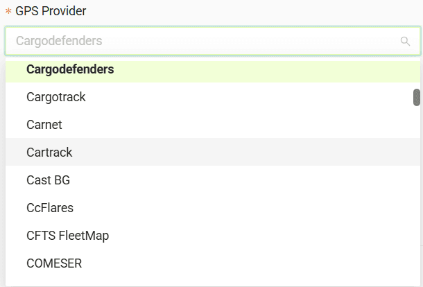 Select your GPS provider from the list
