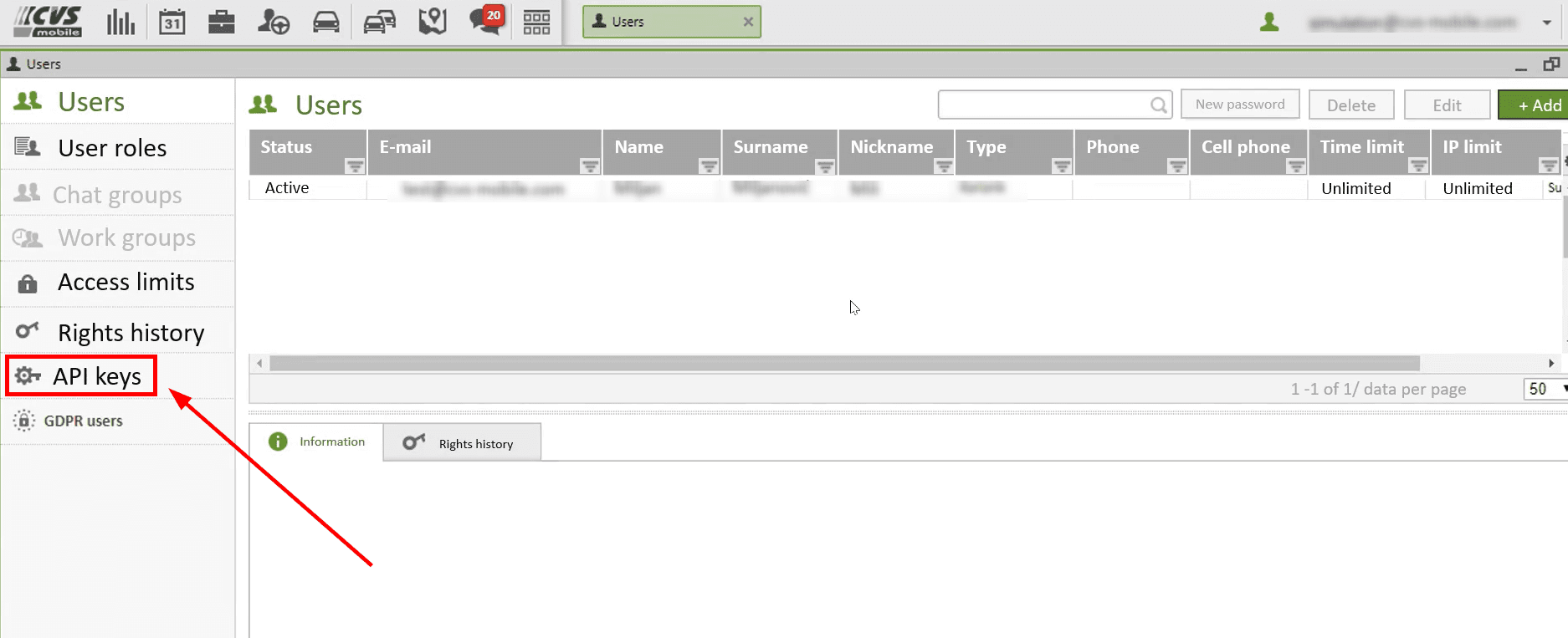 Click "API Keys" in the bottom left corner