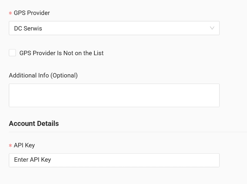 In the form enter the API key received from your GPS provider