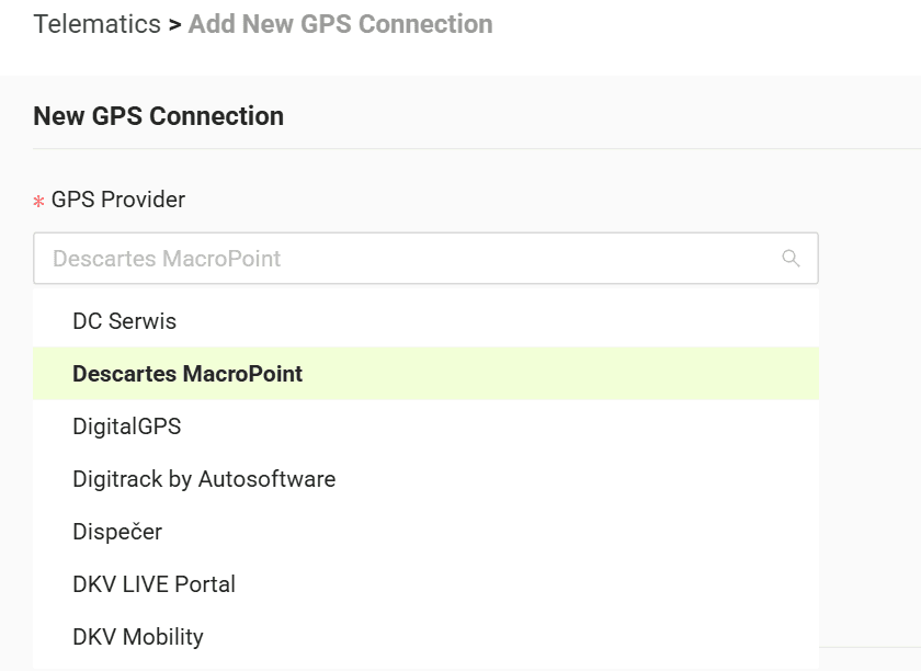 Select your GPS provider from the list