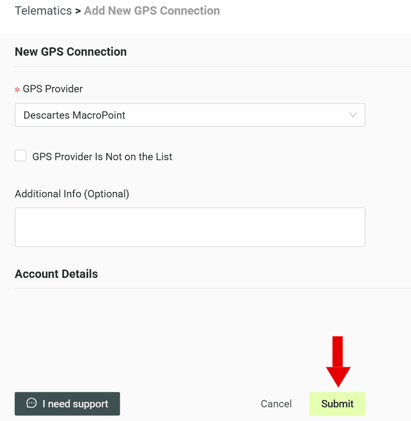 Click "Submit" to create the account