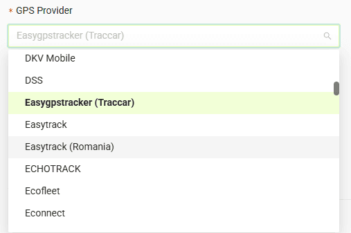 Select your GPS provider from the list