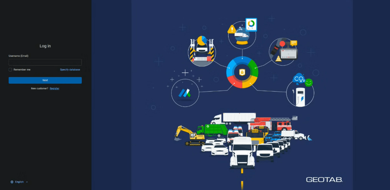 Open https://my.geotab.com and log in to your Geotab administrator account. Enter your username, which is your e-mail address