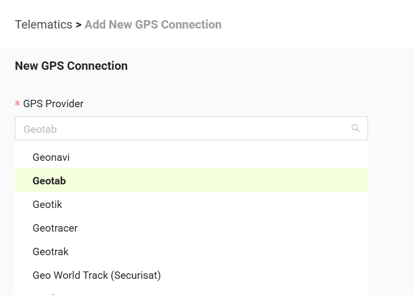 Select your GPS provider from the list