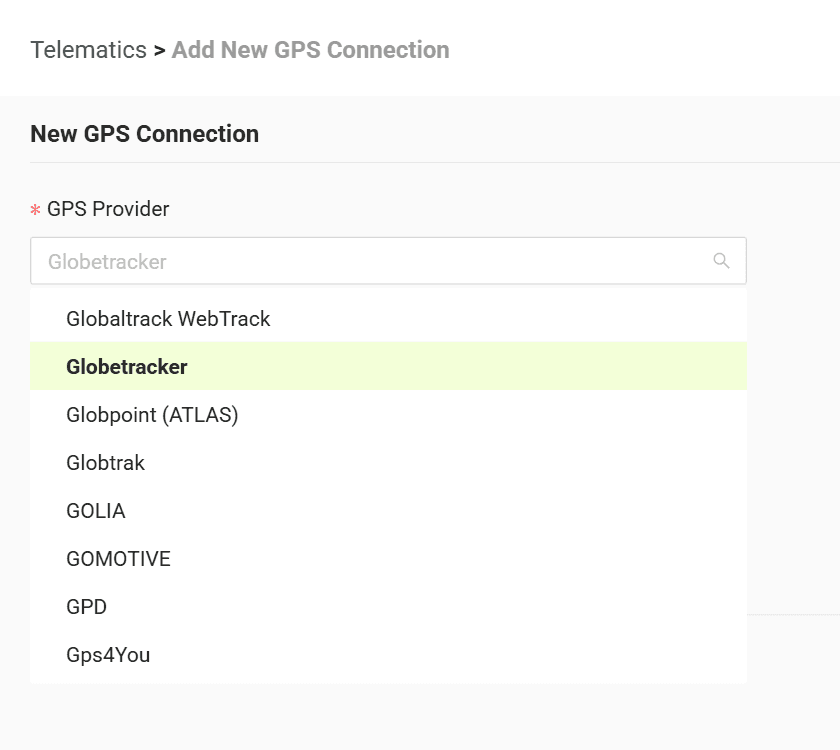 Select your GPS provider from the list