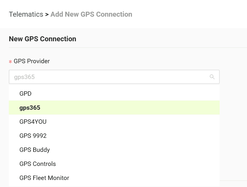Select your GPS provider from the list