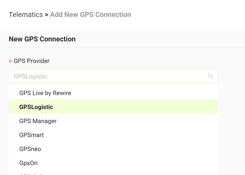 Select your GPS provider from the list