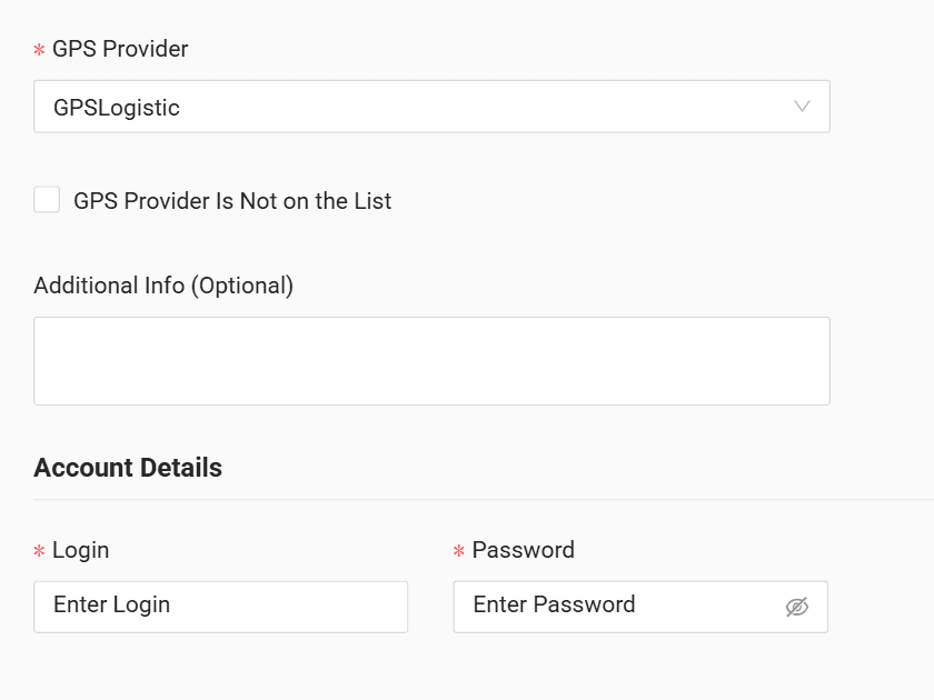 In the form, enter login and password to your GPS account