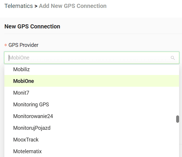 Select your GPS provider from the list
