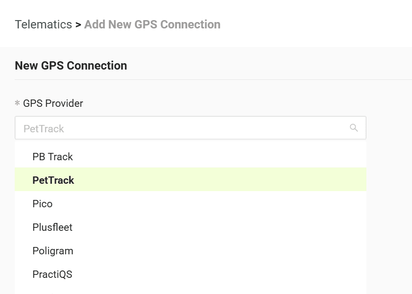Select your GPS provider from the list