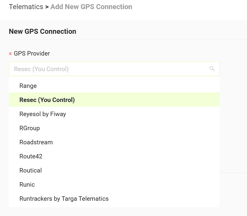 Select your GPS provider from the list