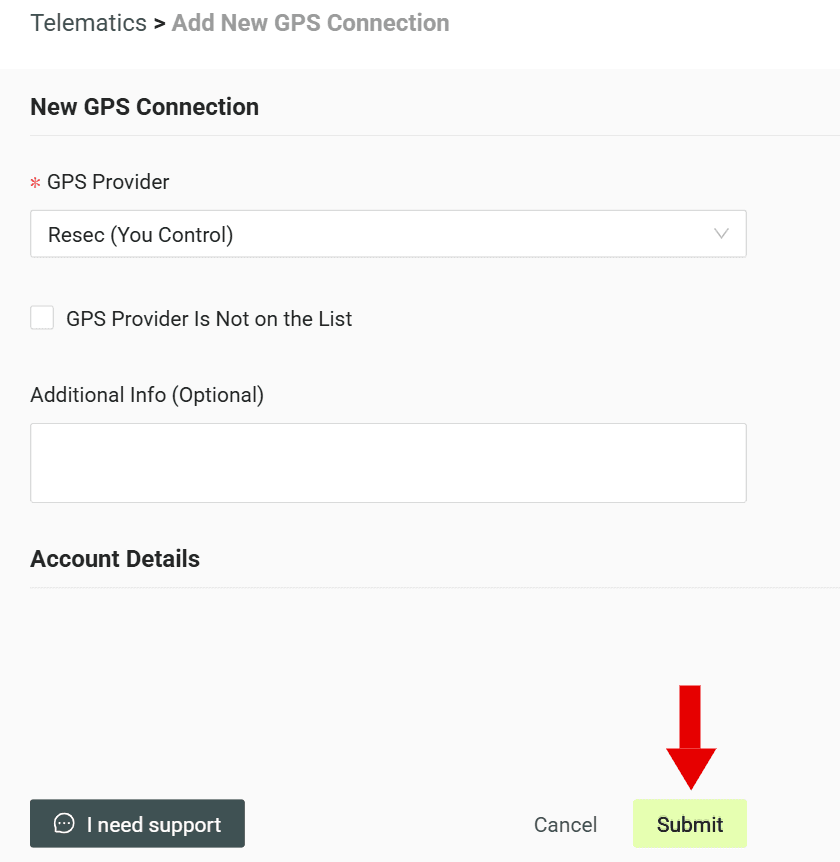 Click "Submit" to create the account