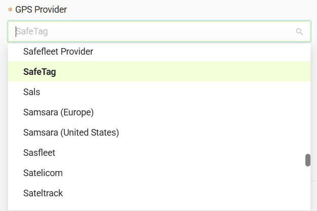 Select your GPS provider from the list