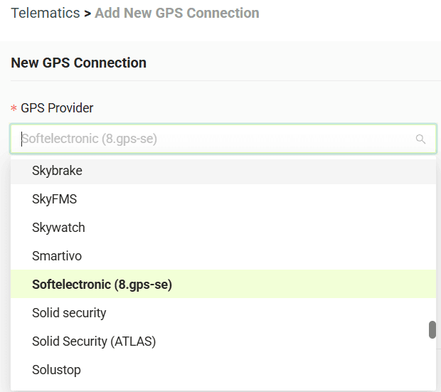 Select your GPS provider from the list