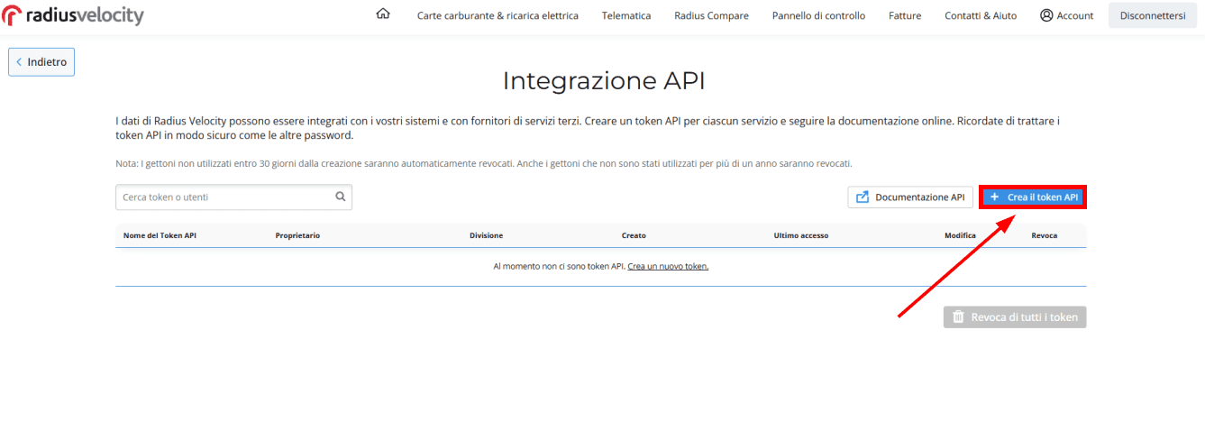 On the right side click the blue "Create API token" button to create a token