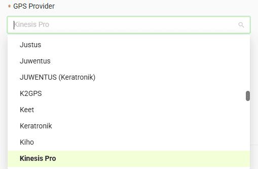 Select "Kinesis Pro" as your GPS provider from the list