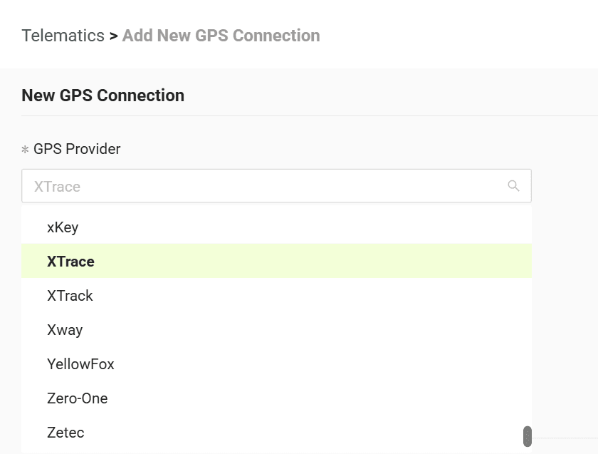 Select your GPS provider from the list