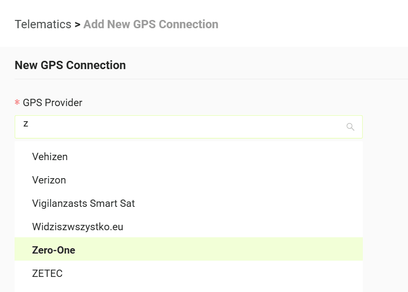 Select your GPS provider from the list
