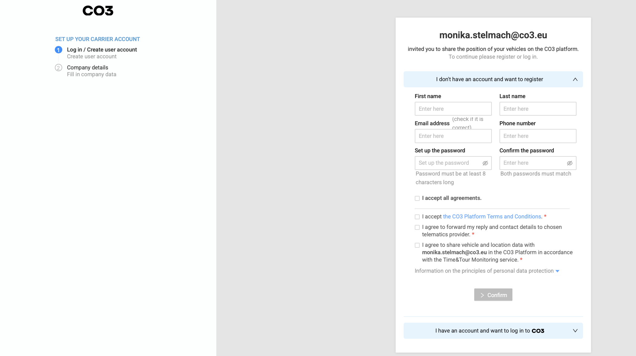 CO3 carrier onb form